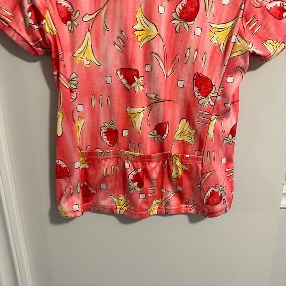 Vintage Nashbar Pink Strawberry Floral Print Cycling Bike Bib Top Medium - Picture 6 of 11